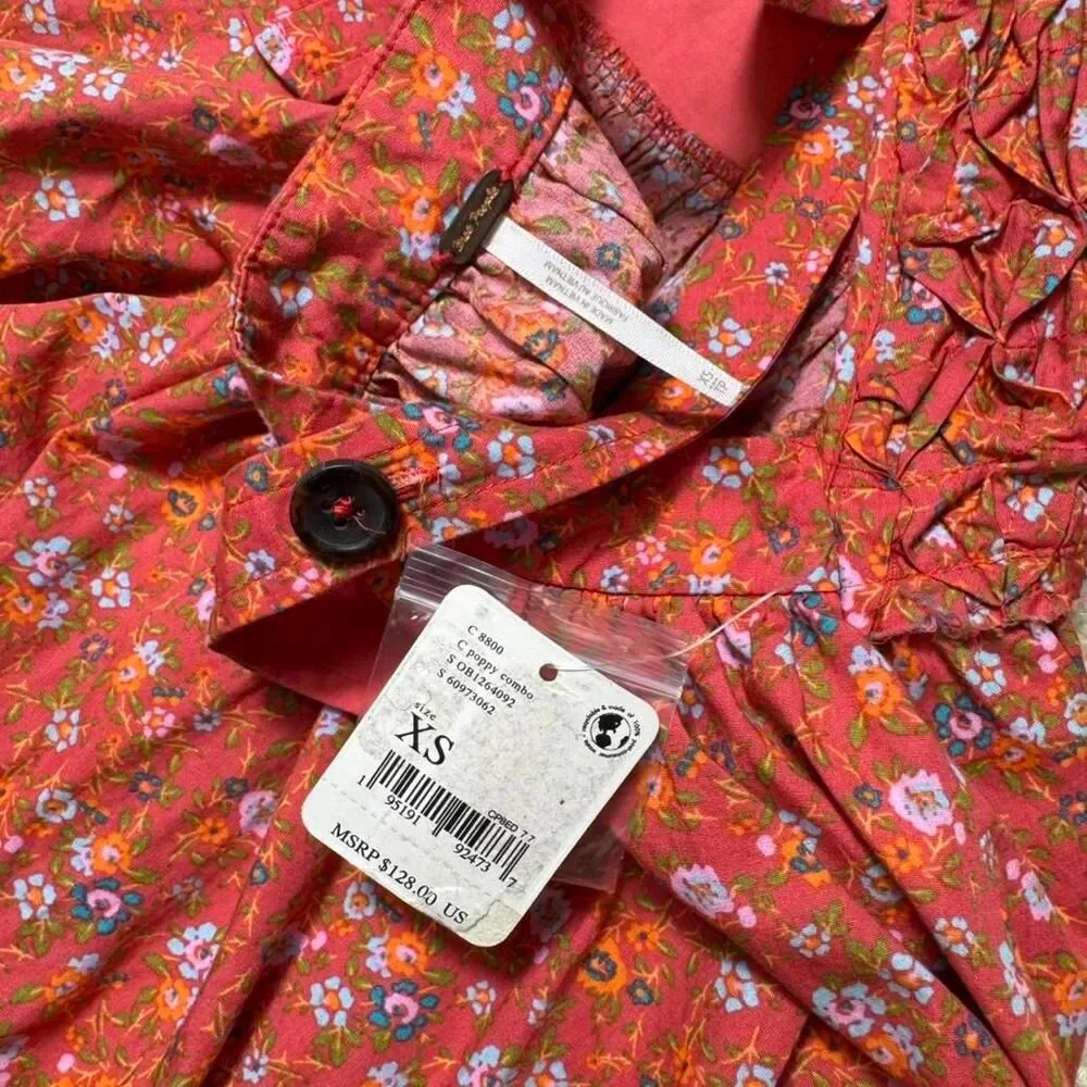 Free People Petunia‎ Mini Dress in Poppy Combo XS NWT